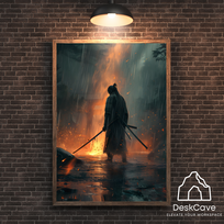 Plakatas „Kritęs samurajus“ – A3 (30 × 42 cm), su medžio spalvos rėmeliu ir tvirtinimu