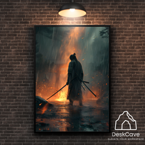 Plakatas „Kritęs samurajus“ – A2 (42 × 59 cm), su juodu rėmeliu ir tvirtinimu