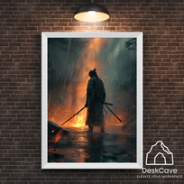 Plakatas „Kritęs samurajus“ – A1 (59 × 84 cm), su baltu rėmeliu ir tvirtinimu