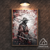 Plakatas „Samurajus“ – A2 (42 × 59 cm), su medžio spalvos rėmeliu ir tvirtinimu