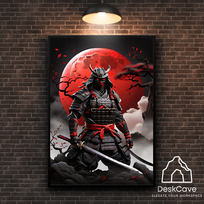 Plakatas „Raudonasis nakties samurajus“ – A3 (30 × 42 cm), su juodu rėmeliu ir tvirtinimu