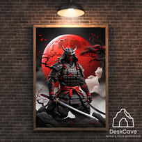 Plakatas „Raudonasis nakties samurajus“ – A2 (42 × 59 cm), su medžio spalvos rėmeliu ir tvirtinimu