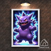 Plakatas „Pokemon Gengar“ – A2 (42 × 59 cm), su baltu rėmeliu ir tvirtinimu