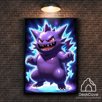 Plakatas „Pokemon Gengar“ – A1 (59 × 84 cm), su juodu rėmeliu ir tvirtinimu