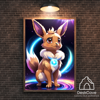Plakatas „Pokemon Eevee“ – A2 (42 × 59 cm), su medžio spalvos rėmeliu ir tvirtinimu