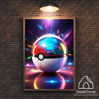Plakatas „Pokeball“ – A2 (42 × 59 cm), su medžio spalvos rėmeliu ir tvirtinimu