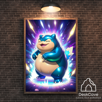 Plakatas „Pokemon Snorlax“ – A2 (42 × 59 cm), su medžio spalvos rėmeliu ir tvirtinimu