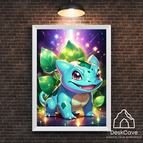 Plakatas „Pokemon Bulbasaur“ – A2 (42 × 59 cm), su baltu rėmeliu ir tvirtinimu