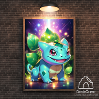 Plakatas „Pokemon Bulbasaur“ – A1 (59 × 84 cm), su medžio spalvos rėmeliu ir tvirtinimu