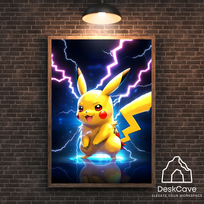 Plakatas „Pokemon Pikachu“ – A4 (21 × 30 cm), su medžio spalvos rėmeliu ir tvirtinimu