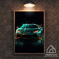 Plakatas „Lamborghini Hurracan“ – A1 (59 × 84 cm), su medžio spalvos rėmeliu ir tvirtinimu