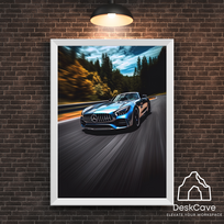 Plakatas „Mercedes GT AMG“ – A1 (59 × 84 cm), su baltu rėmeliu ir tvirtinimu