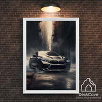 Plakatas „BMW M8 Coupe“ – A3 (30 × 42 cm), su baltu rėmeliu ir tvirtinimu