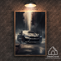 Plakatas „BMW M8 Coupe“ – A1 (59 × 84 cm), su medžio spalvos rėmeliu ir tvirtinimu