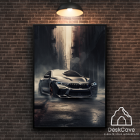 Plakatas „BMW M8 Coupe“ – A1 (59 × 84 cm), su juodu rėmeliu ir tvirtinimu