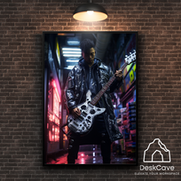 Plakatas „Cyber Man with Guitar“ – A3 (30 × 42 cm), su juodu rėmeliu ir tvirtinimu