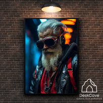 Plakatas „Cyber Grandpa“ – A2 (42 × 59 cm), su medžio spalvos rėmeliu ir tvirtinimu