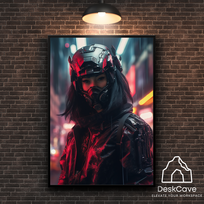 Plakatas „Cyber Asian Woman Warrior“ – A1 (59 × 84 cm), su juodu rėmeliu ir tvirtinimu