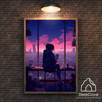 Plakatas „Anime miesto mergina“ – A1 (59 × 84 cm), su juodu rėmeliu ir tvirtinimu