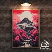 Plakatas „Kalnų saulėtekis Japonijoje“ – A1 (59 × 84 cm), su juodu rėmeliu ir tvirtinimu