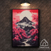 Plakatas „Kalnų saulėtekis Japonijoje“ – A1 (59 × 84 cm), su medžio spalvos rėmeliu ir tvirtinimu