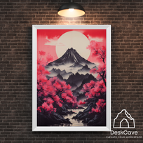 Plakatas „Kalnų saulėtekis Japonijoje“ – A1 (59 × 84 cm), su baltu rėmeliu ir tvirtinimu