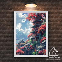 Plakatas „Japoniškas namas“ – A3 (30 × 42 cm), su baltu rėmeliu ir tvirtinimu