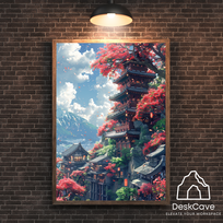 Plakatas „Japoniškas namas“ – A1 (59 × 84 cm), su juodu rėmeliu ir tvirtinimu