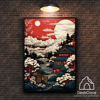 Plakatas „Japonijos tapyba“ – A3 (30 × 42 cm), su medžio spalvos rėmeliu ir tvirtinimu
