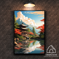 Plakatas „Japonijos ežeras“ – A1 (59 × 84 cm), su juodu rėmeliu ir tvirtinimu