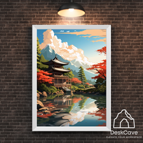Plakatas „Japonijos ežeras“ – A1 (59 × 84 cm), su baltu rėmeliu ir tvirtinimu
