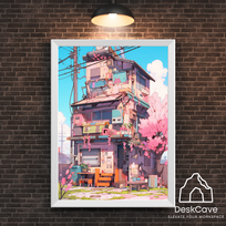 Plakatas „Japoniškas namas II“ – A1 (59 × 84 cm), su baltu rėmeliu ir tvirtinimu