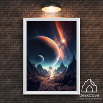 Plakatas „Galaktika“ – A1 (59 × 84 cm), su medžio spalvos rėmeliu ir tvirtinimu