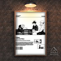 Plakatas „Trio Jujutsu“ – A3 (30 × 42 cm), su medžio spalvos rėmeliu ir tvirtinimu