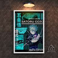 Plakatas „Satoru Gojo“ – A3 (30 × 42 cm), su baltu rėmeliu ir tvirtinimu