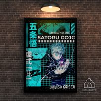 Plakatas „Satoru Gojo“ – A1 (59 × 84 cm), su juodu rėmeliu ir tvirtinimu