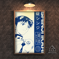 Plakatas „Shinji Ikari“ – A1 (59 × 84 cm), su medžio spalvos rėmeliu ir tvirtinimu