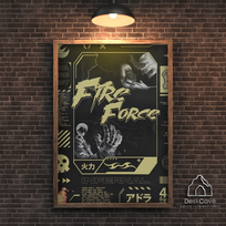 Plakatas „Fire Force“ – A1 (59 × 84 cm), su medžio spalvos rėmeliu ir tvirtinimu