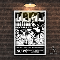 Plakatas „Demo pasaulis“ – A4 (21 × 30 cm), su baltu rėmeliu ir tvirtinimu