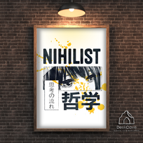Plakatas „Nihilist“ – A2 (42 × 59 cm), su medžio spalvos rėmeliu ir tvirtinimu