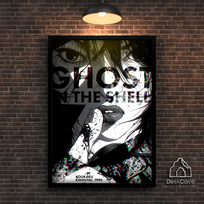 Plakatas „Ghost in the Shell“ – A4 (21 × 30 cm), su medžio spalvos rėmeliu ir tvirtinimu