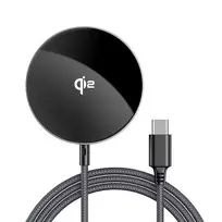 Acefast E24 Qi2 15 W magnetinis belaidis įkroviklis su 1,2 m USB-C kabeliu, juodas