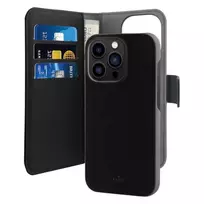 Puro Wallet Detachable MagSafe 2in1 PU odos dėklas su atvartu ir pinigine, skirtas iPhone 14 Pro Max, juodas