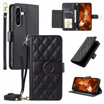 Hurtel odinis portfelinis dėklas Samsung Galaxy A37 5G su stovu ir peties dirželiu, juodas