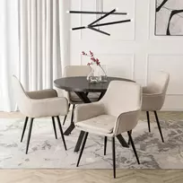 Mebel Elite Valgomojo baldų komplektas: išskleidžiamas stalas ir 4 kėdės, 100–250 cm, juodos ir kreminės spalvos