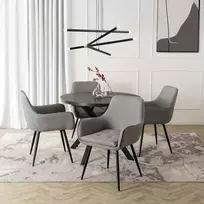 Mebel Elite Valgomojo stalo ir 4 kėdžių komplektas LUKAS ir EDRICK, 100–250 cm, juodas ir pilkas