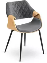 Fotelis Mebel Elite Lenkto medžio kėdė su porankiais, 43 × 42 × 47 cm, pilka / auksinio ąžuolo spalvos