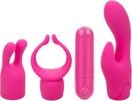 Kulkos formos vibratoriaus rinkinys su 3 silikoniniais antgaliais Pleasure Kits Lovers Collection, CalExotics, rožinis