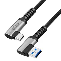 LogiLink CU0470 USB 3.2 Gen1 Type-C kabelis, A/M 90° į C/M 90°, 5Gbps, 60 W, metalinis, sidabrinis/juodas, 0,5 m