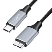 Logilink CU0198 USB 3.2 Gen1 Type-C kabelis, C/M į Micro-USB/M, 5Gbps, nailonas, metalas, juodas/sidabrinis, 1 m
